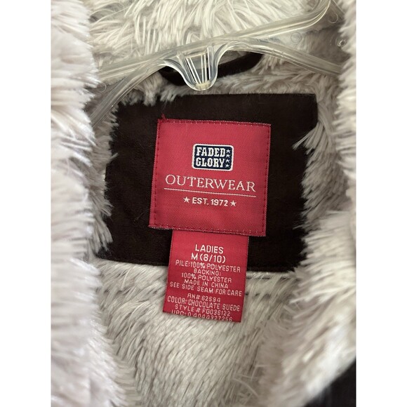 Vintage Y2K Faded Glory Faux Shearling Suede Zip Vest Sherpa Lined Size Medium - Picture 8 of 8